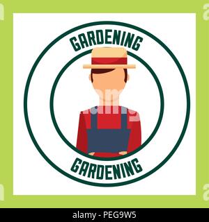 Gärtner Mann mit Hut label Gartenbau Bild Stock Vektor