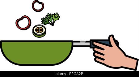 Hand mit pan Kochen Gemüse Vector Illustration Design Stock Vektor