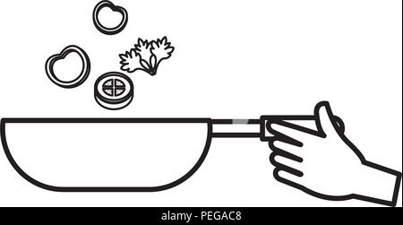 Hand mit pan Kochen Gemüse Vector Illustration Design Stock Vektor