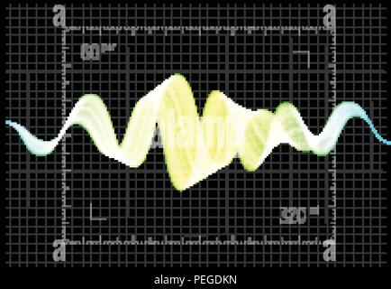 Equalizer Vector Illustration. Abstrakte Welle Symbol für Musik und Sound. Pulsation Farbe wellenförmige Bewegung Linien auf schwarzem Hintergrund. Radio Frequency Graph. Grafik digital Voice. Boersenkurs Linie. Stock Vektor