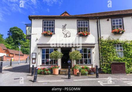 Der March Hare, einem weiß getünchten kleinen Pub Brasserie in South Hill, zentrale Guildford, Hauptstadt der Grafschaft Surrey, Südosten, England, Grossbritannien an einem sonnigen Tag Stockfoto