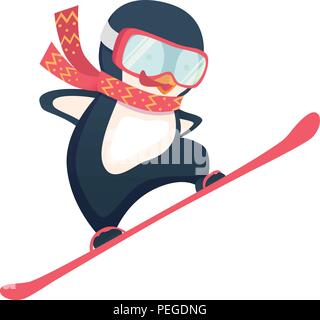 Pinguin snowboarder zu springen. Penguin cartoon Vector Illustration. Stock Vektor