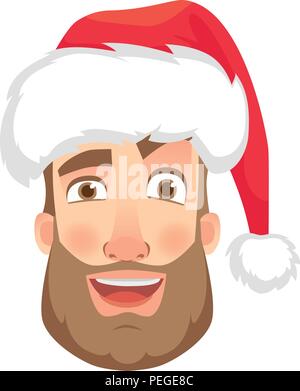 Kopf von einem Mann in einem Santa Claus hat. Mann Gesicht Ausdruck. Menschliche Gefühle. Eingestellt von Cartoon Vektorgrafiken. Lachen Stock Vektor