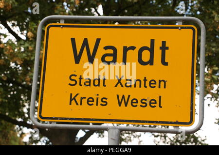 Ortseingangsschild von Wardt, einem Ortsteil von Xanten Stockfoto
