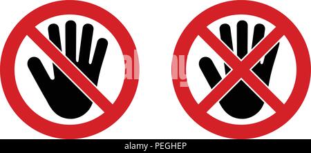 Keinen Eintrag Symbol. Schwarze hand Symbol in gekreuzt und doublecrossed roter Kreis Stock Vektor