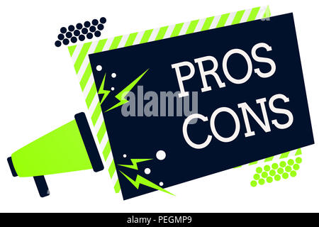 Konzeptionelle Handschrift zeigen Profis Kons. Business foto Präsentation der günstigen und ungünstigen Faktoren oder aus Gründen der Person Megaphon mit grünem Streifen Stockfoto