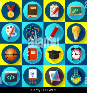 Satz flacher Schule und Ausbildung Symbole Vector Illustration Stock Vektor