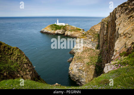 Großbritannien, Wales, Anglesey, South Stack Leuchtturm von der RSPB Ellin's Tower Vogelbeobachtung Punkt Stockfoto