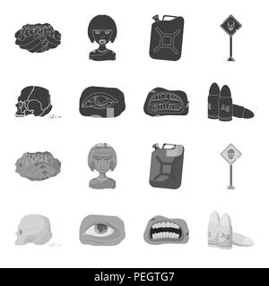 Zombies und Attribute schwarz, monochrome Icons im Set Sammlung für Design. Toter Mann vektor Symbol lieferbar Abbildung. Stock Vektor