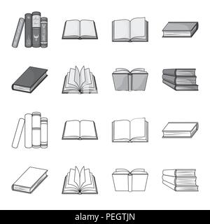 Verschiedene Arten von Büchern. Bücher Sammlung Icons in Grenzen gesetzt, Schwarzweiß-Stil vektor Symbol lieferbar Abbildung. Stock Vektor