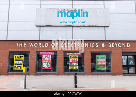 Maplin elektrische Store Schließung, einem weiteren Hight Street Store in Konkurs geht, Zustand der Wirtschaft. Stockfoto