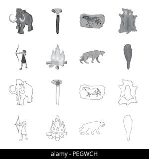 Mann, Jäger, Zwiebel, Lagerfeuer. Stone Age Sammlung Icons in Grenzen gesetzt, Schwarzweiß-Stil vektor Symbol lieferbar Abbildung. Stock Vektor