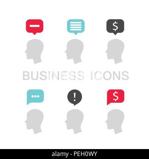 Satz von Business Icons mit Geschäftsmann Kopf Profil und die Sprechblase Stock Vektor