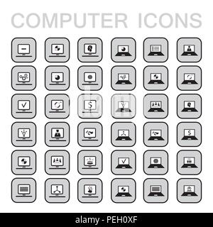 Satz von 36 Web Icons für Computer und Laptop, Technologie, Elektronik, Business Theme Stock Vektor