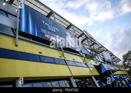 Tallinn, Estland. 15 Aug, 2018. A. le Coq Arena vor dem UEFA Super Cup. Der UEFA Super Cup 2018 war die 43. Ausgabe des UEFA Super Cup, eine jährliche Fußballspiel, von der UEFA veranstalteten und von den regierenden Meister der beiden wichtigsten europäischen Vereinswettbewerben bestritten, die UEFA-Champions League und der UEFA Europa League. Es wurde an der A Le Coq Arena in Tallinn, Estland gespielt. Credit: Hendrik Osula/SOPA Images/ZUMA Draht/Alamy leben Nachrichten Stockfoto