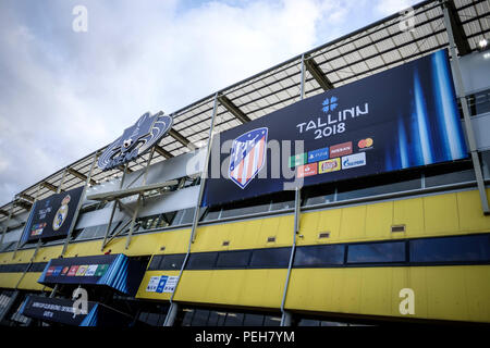 Tallinn, Estland. 15 Aug, 2018. A. le Coq Arena vor dem UEFA Super Cup. Der UEFA Super Cup 2018 war die 43. Ausgabe des UEFA Super Cup, eine jährliche Fußballspiel, von der UEFA veranstalteten und von den regierenden Meister der beiden wichtigsten europäischen Vereinswettbewerben bestritten, die UEFA-Champions League und der UEFA Europa League. Es wurde an der A Le Coq Arena in Tallinn, Estland gespielt. Credit: Hendrik Osula/SOPA Images/ZUMA Draht/Alamy leben Nachrichten Stockfoto
