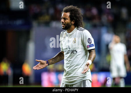 Tallinn, Estland. 15 Aug, 2018. Marcelo von FC Real Madrid in Aktion bei der UEFA Super Cup 2018 in Tallinn Der UEFA Super Cup 2018 wurde zwischen Real Madrid und Atletico Madrid gespielt. Atletico Madrid gewann das Match mit 4:2 in der Verlängerung nach und nahm die Trophäe nach Zeichnung bei 2-2 während der ersten 90 Minuten des Spiels. Credit: Hendrik Osula/SOPA Images/ZUMA Draht/Alamy leben Nachrichten Stockfoto