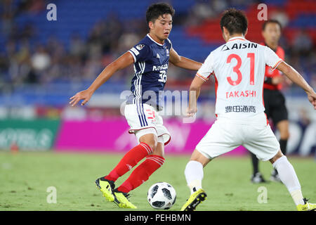 Kanagawa, Japan. 15 Aug, 2018. Kota Yamada (FMarinos) Fußball: 2018 J1 Liga Match zwischen Yokohama FMarinos 1-2 Nagoya Grampus bei Nissan Stadion in Kanagawa, Japan. Credit: yohei Osada/LBA SPORT/Alamy leben Nachrichten Stockfoto