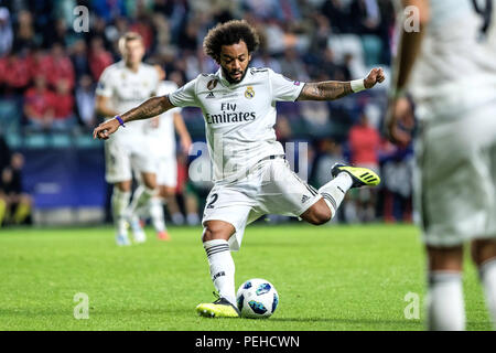 Tallinn, Estland. 16 Aug, 2018. Marcelo von FC Real Madrid in Aktion bei der UEFA Super Cup 2018 in Tallinn Der UEFA Super Cup 2018 wurde zwischen Real Madrid und Atletico Madrid gespielt. Atletico Madrid gewann das Match mit 4:2 in der Verlängerung nach und nahm die Trophäe nach Zeichnung bei 2-2 während der ersten 90 Minuten des Spiels. Credit: Hendrik Osula/SOPA Images/ZUMA Draht/Alamy leben Nachrichten Stockfoto