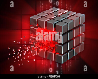 Gehackt data Cube. 3D-Darstellung. Stockfoto