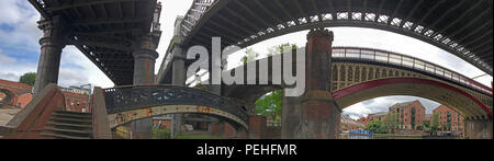 Gusseisen Eisenbahnbrücken, Castlefield, Manchester, North West England, Großbritannien, M3 4LZ Stockfoto