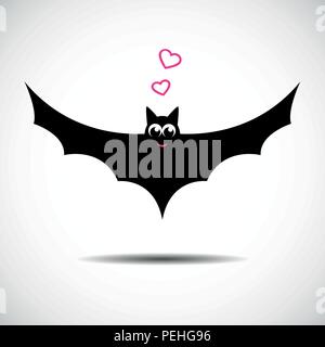 Cute flying bat mit großen Augen auf weißem Hintergrund Silhouette Vektor-illustration EPS 10. Stock Vektor