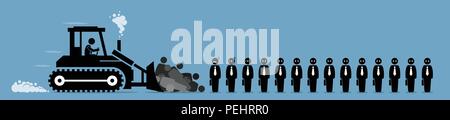 Abbildung: Darstellung einer Planierraupe tilgt die Mitarbeiter eines Unternehmens. Stock Vektor