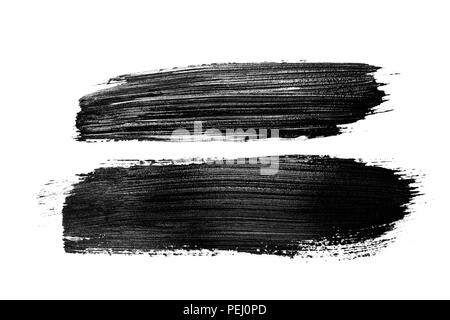 Zwei abstrakte grunge Pinselstrich mit Durchhang Acrylfarbe, isoliert auf Weiss. Perfekt für Ihr Design. Stockfoto