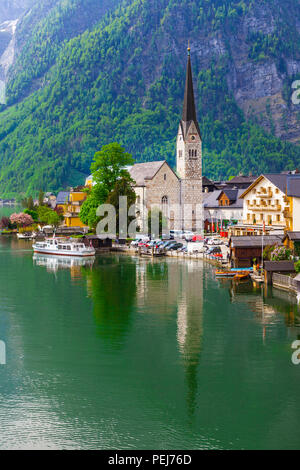 Schönen Hallstatt Dorf, Panoramaaussicht, Österreich. Stockfoto