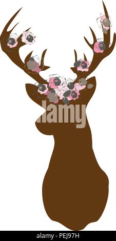 Vector Illustration der Hirsche mit floralen Geweih Stock Vektor