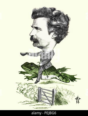 Mark Twain Karikatur eingefärbte aus dem Jahr 1873 Abbildung: Stockfoto