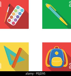 Akademie, Aktentasche, Pinsel, Sammlung, Hochschule, Bildung, Wohnung, Icon, Illustration, isoliert, Knapsack, Wissen, Logo, Master, Farben, Stift, Lineal, Schule, Satz, Zeichen, Student, Symbol, Lehr-, Ausbildungs-, Dreieck-, Vektor-, Web-, Vektor, Vektoren, Stock Vektor