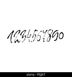 Satz von Kalligrafischen Tinte zahlen. Texturierte trockenen Pinsel Schriftzug. Vector Illustration. Stock Vektor