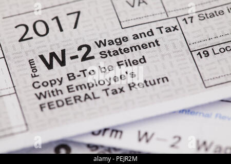 2017 W-2, Bundes Lohn und Steuern, Statement - USA Stockfoto