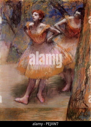 Tänzerinnen und Tänzer in den Flügeln, Degas, Edgar Warten Stockfoto