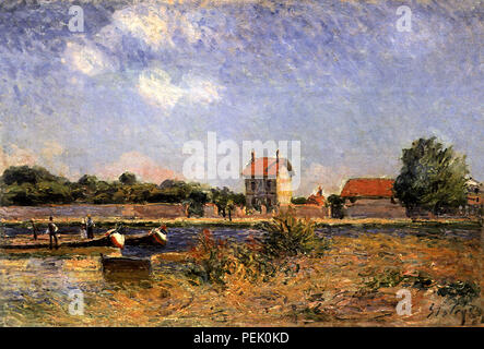 Ufer des Canal du Loing Saint-Mammes, Sisley, Alfred Stockfoto