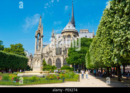 Cathedrale Notre-Dame de Paris, Square Jean XXIII, Ile de la Cite, Paris, Frankreich Stockfoto