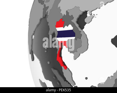 Thailand auf Grau politische Globus mit embedded Flagge. 3D-Darstellung. Stockfoto