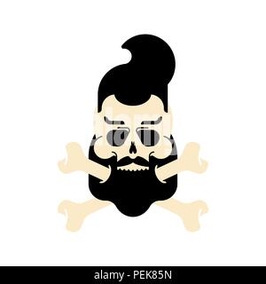 Skull Hipster und Knochen. Bart und Totenkopf. Modische Kopf Skelett. Barbershop Symbol. Vector Illustration Stock Vektor