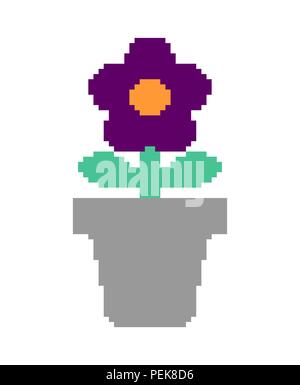 Violett im Topf pixel § 8 bit Blume. Vector Illustration Stock Vektor