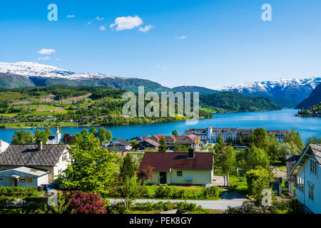 Frühling in Ulvik, Hardanger, westlichem Norwegen. Dies ist Norwegens wichtigste Bereich für Obst Landwirtschaft. Stockfoto