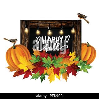 Herbst Sale. Herbst Blätter sind mit Kreide auf einer schwarzen Tafel gezeichnet. Skizze, Designelemente. Vektor. Stock Vektor