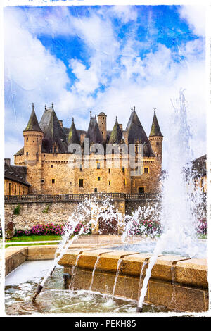 Elegante Jumilhac-le-Grand mittelalterliche Burg, Dordogne, Frankreich. Stockfoto