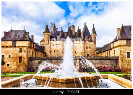 Elegante Jumilhac le Grand, mittelalterliche Burg, Frankreich. Stockfoto