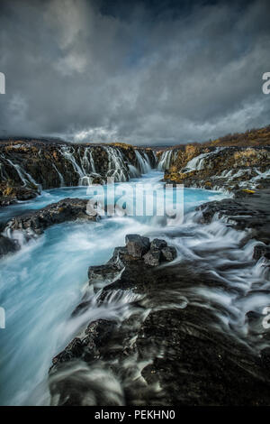 Bruarfoss Wasserfall in Brekkuskógur, Island. Stockfoto