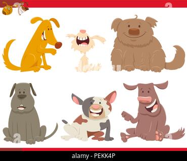 Cartoon Illustration der Glücklichen Hunde oder Welpen Tier Zeichen fest. Stock Vektor