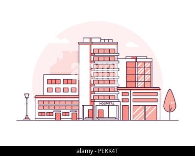 Krankenhaus Gebäude - Moderne thin line Design Vector Illustration Stock Vektor