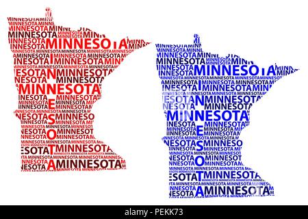 Skizze Minnesota (Vereinigte Staaten von Amerika) schreiben Text Karte, Minnesota Karte - in der Form des Kontinents, Karte Minnesota - Rot und Blau vector illust Stock Vektor