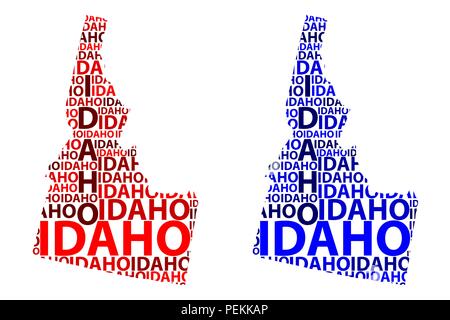Skizze Idaho (USA) schreiben Text Karte, Idaho Karte - in der Form des Kontinents, Karte Idaho - Rot und Blau Vector Illustration Stock Vektor