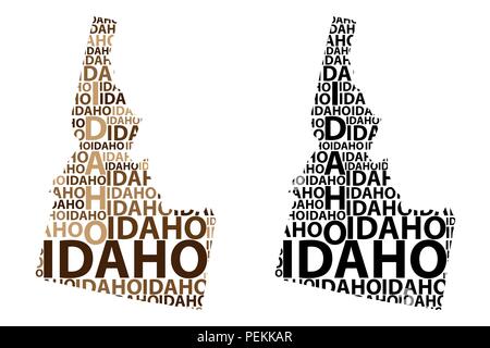 Skizze Idaho (USA) schreiben Text Karte, Idaho Karte - in der Form des Kontinents, Karte Idaho - braun und schwarz Vector Illustration Stock Vektor